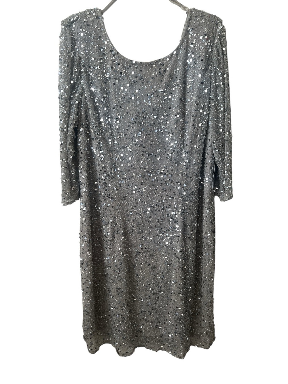 Pisarro Nights 24W Silver Sequin Beaded Cowl Back Cocktail Dress NWT